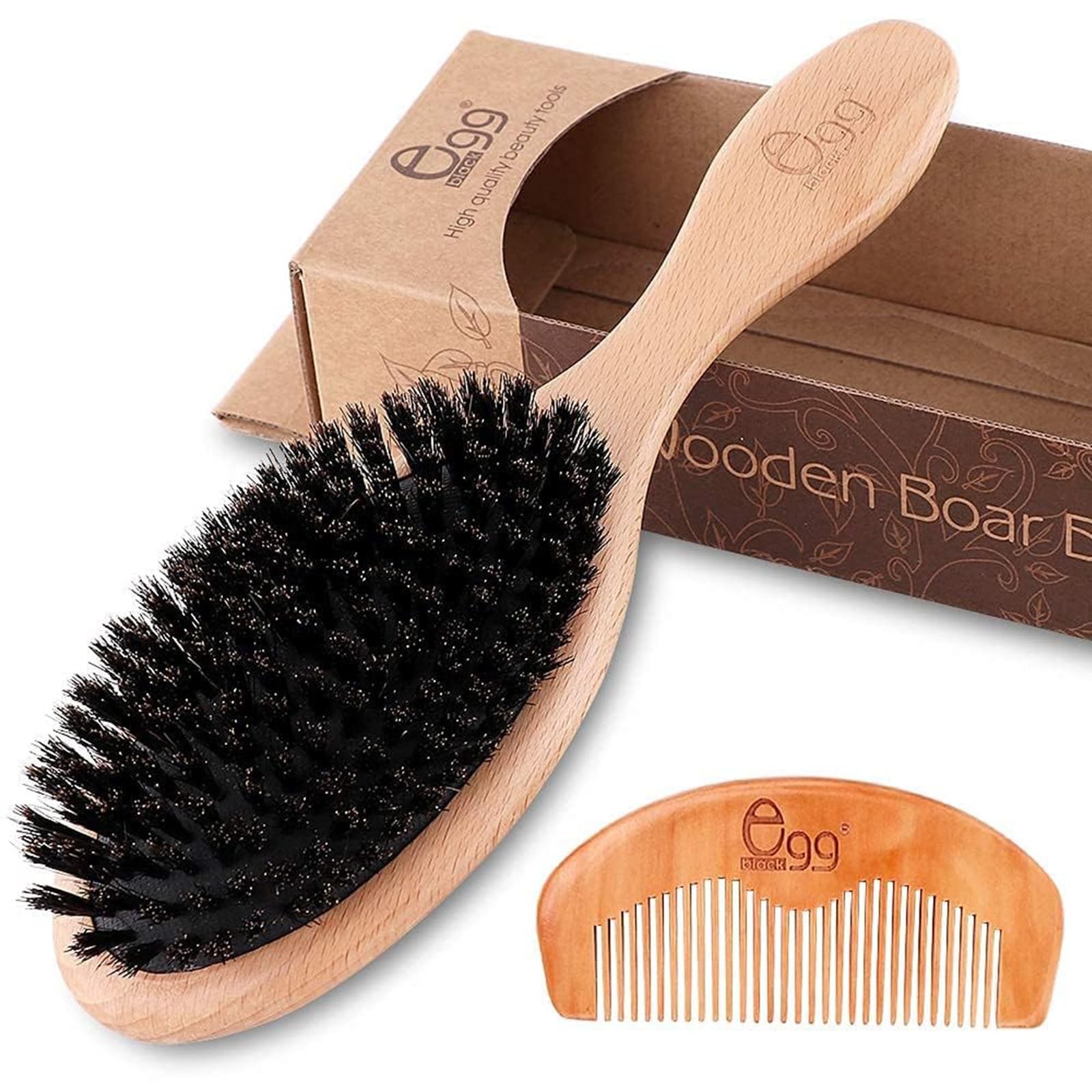 BLACK EGG Boar Bristle Hair Brush for Women Men Kid, Soft Natural Bristles Bru