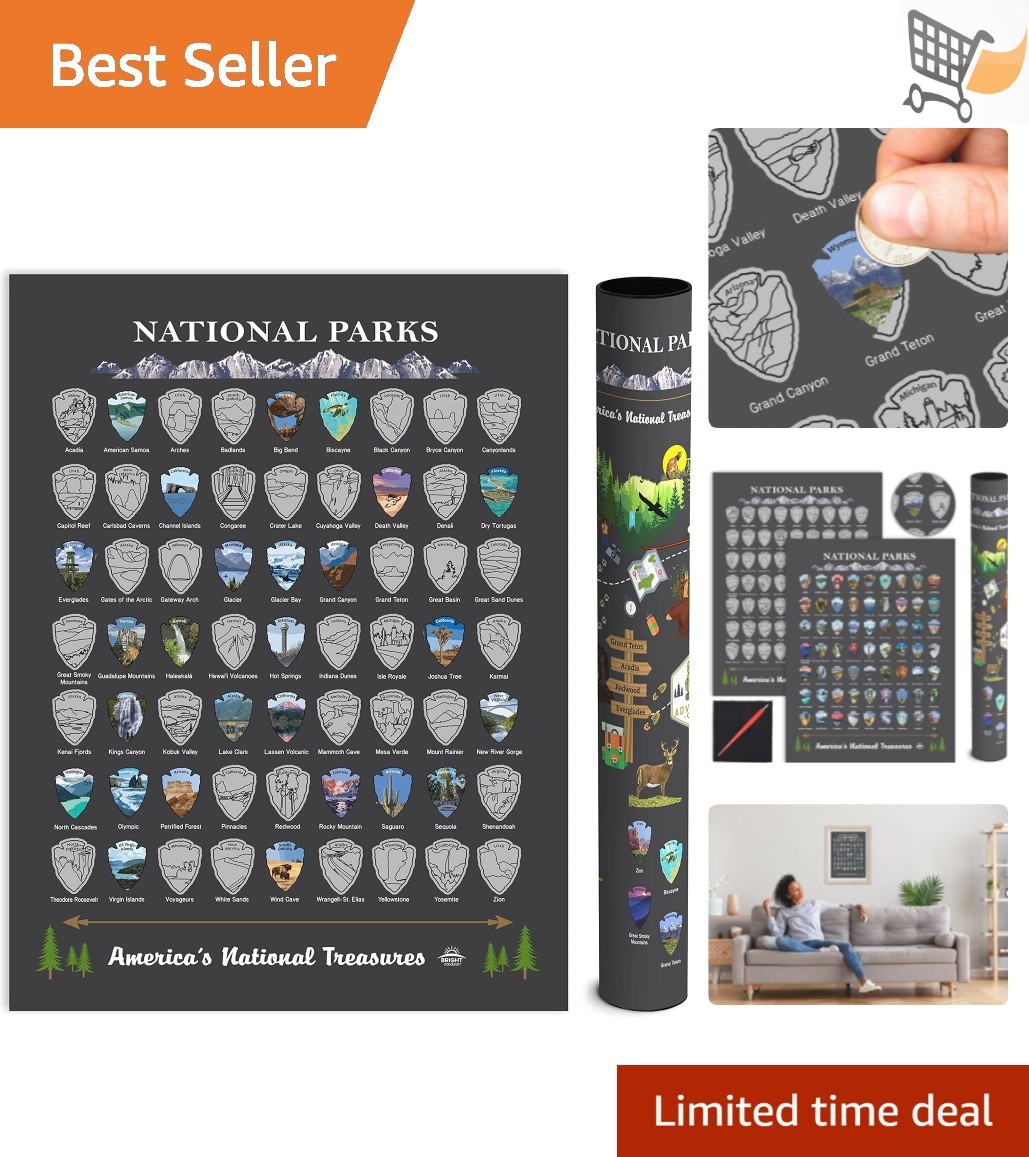 National Parks Scratch Off Map Poster Charcoal Grey 63 Parks Travel Print Gift