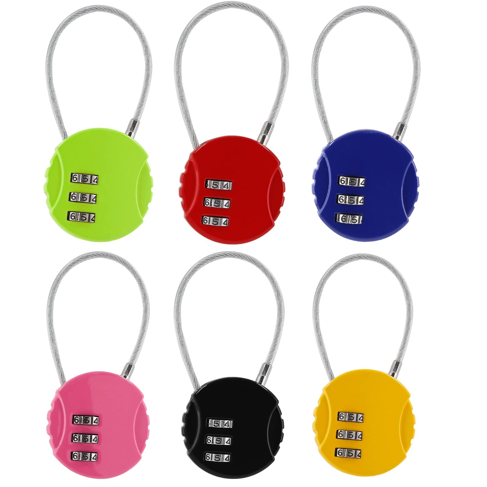 Combination Lock 3 Digit Waterproof Cable Luggage Locks 6 Pcs 6 Colors