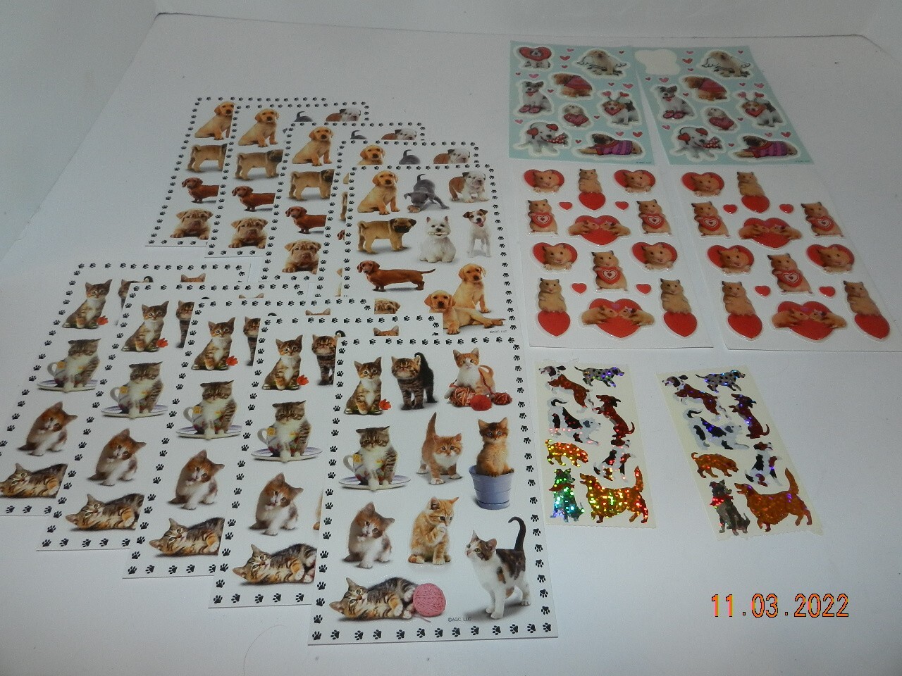 Vintage 80s Puffy Stickers Lot - 16 sheets dogs mice AG dogs cats Hambly sparkle