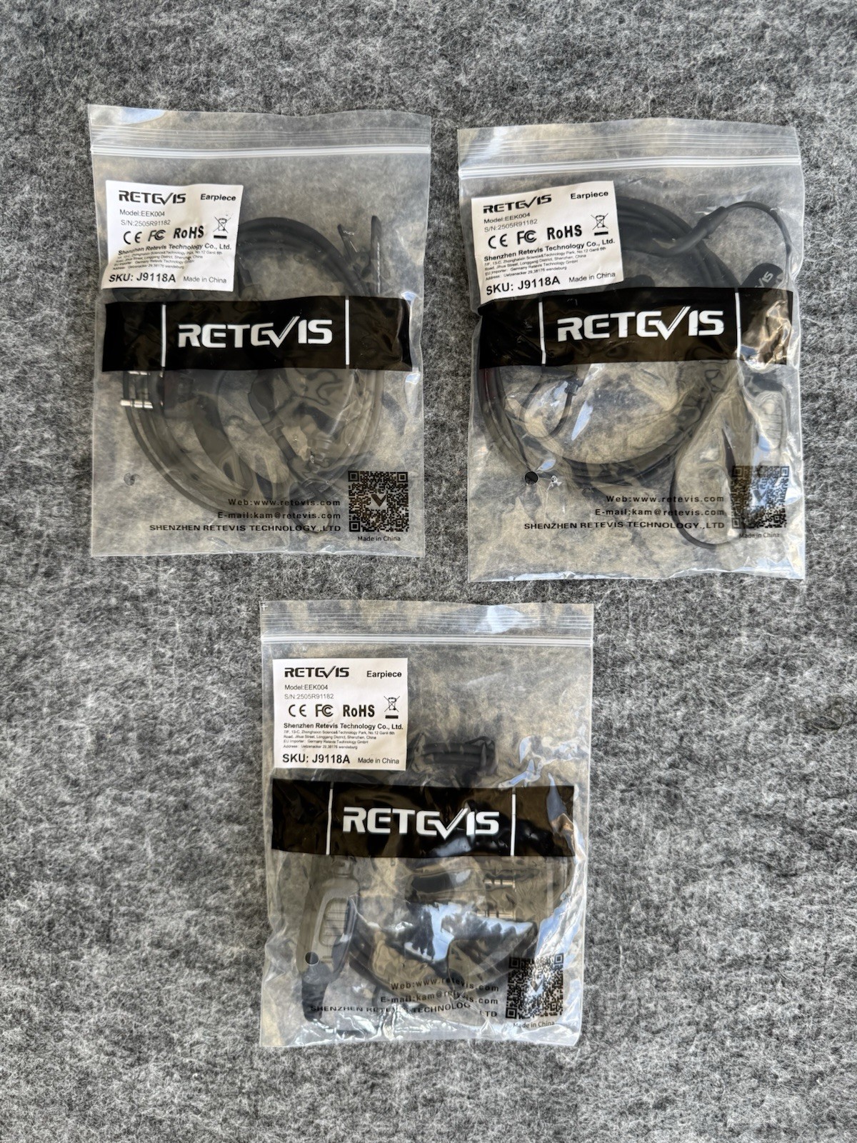 Retevis EEK004 Walkie Talkie Earpiece Headset Mic PTT 2-Pin Radio Lot of 3