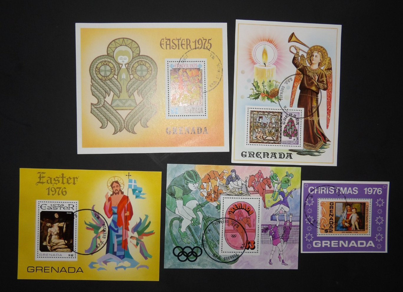 GRENADA LOT OF 5 SOUVNEIR SHEETS USED CHRISTMAS EASTER OLYMPICS