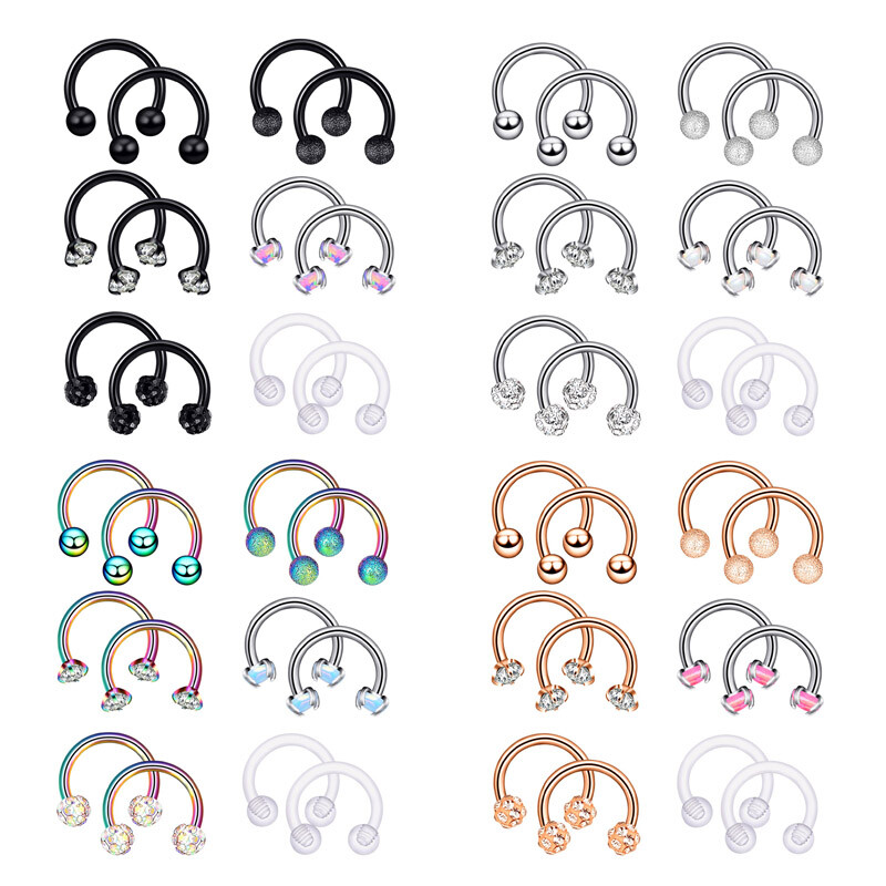 12Pcs 16G Nose Septum Surgical Steel Horseshoe Rings Helix Tragus Ear Piercing