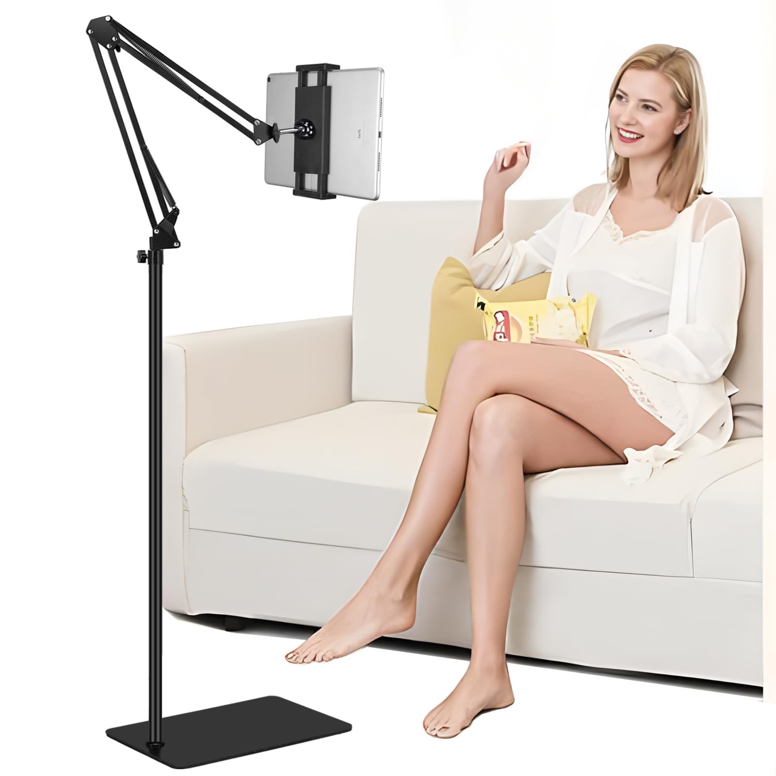 "Tablet Floor Stand Heavy Duty Adjustable Arm Holder for iPad, Galaxy, Kindle"