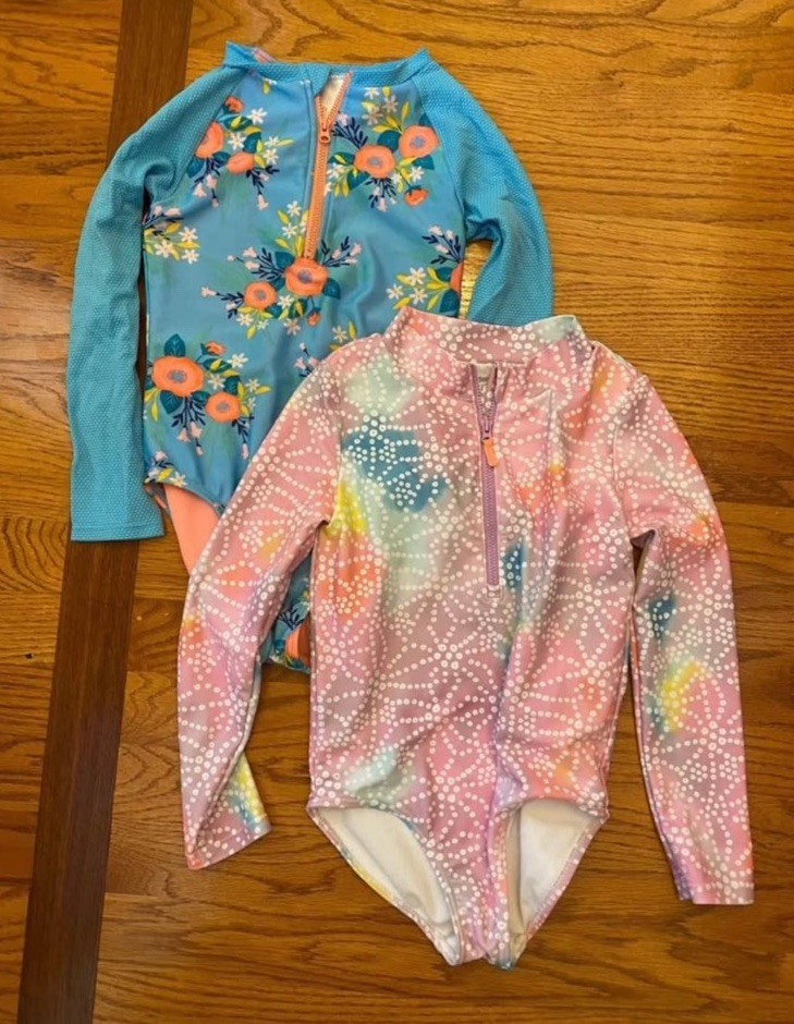 Carter's & Cat & Jack Girls 6/6X Long Sleeve One Piece Swimsuits Pink Blue