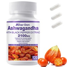 2100mg Ashwagandha Hard Capsules 120 Vegan Pills,Anxiety Stress Immune Support