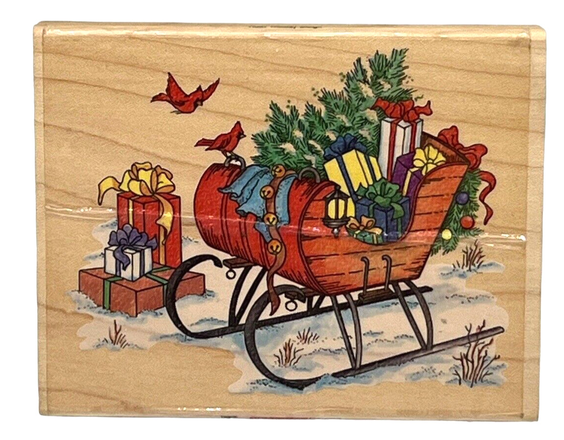 Vintage Rubber Stamp Fun Stamps Stampendous Holiday Sleigh 5 3/8" X 4"