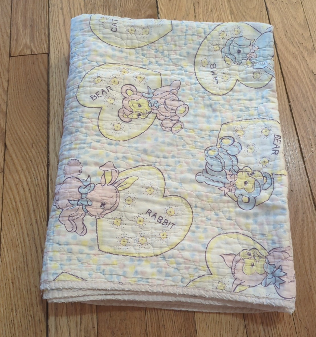 Vintage Baby Blanket Lamb Bear Rabbit Pastel Colors MCM