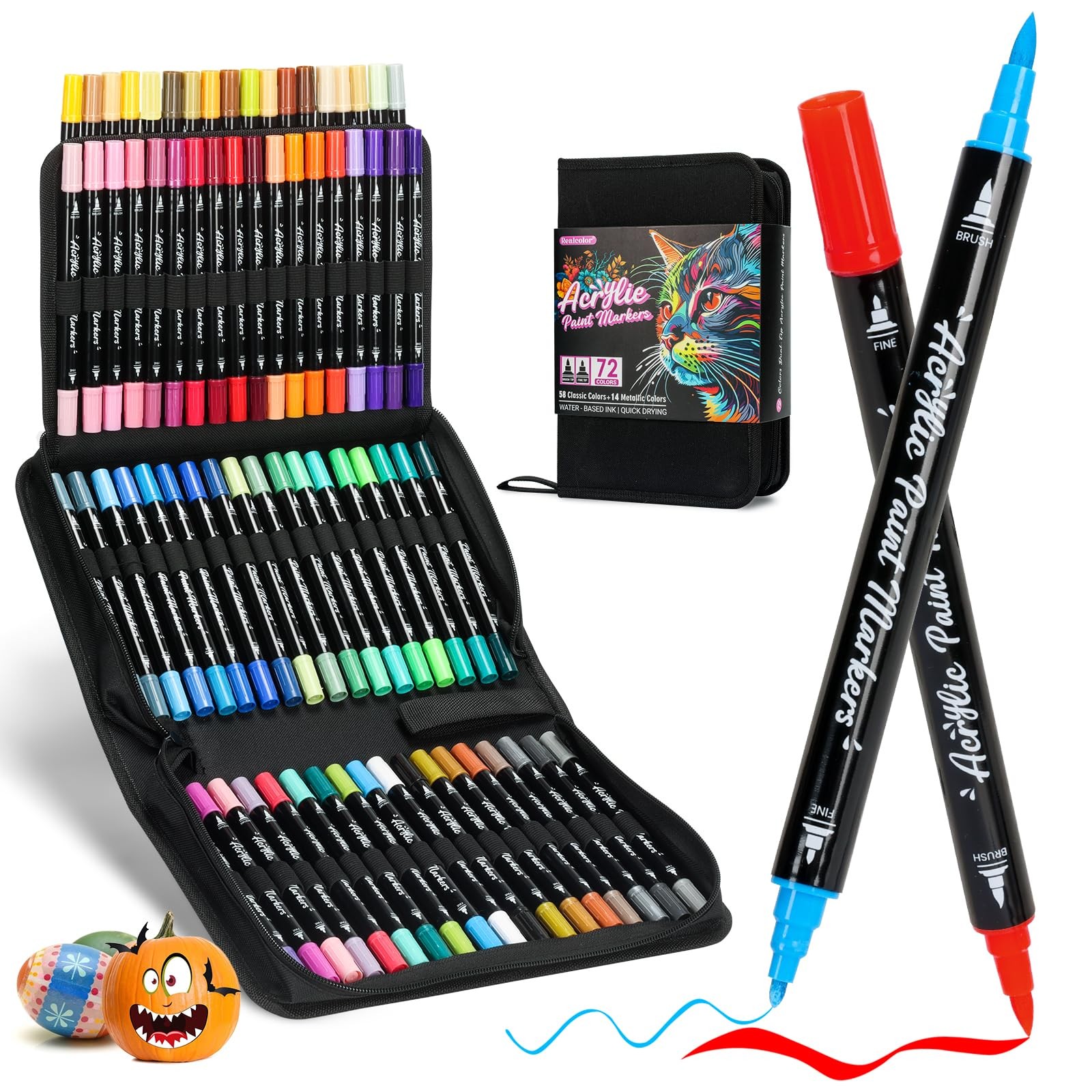 Acrylic Paint Markers,72 Colors Dual Tip Pens with Multicolor 