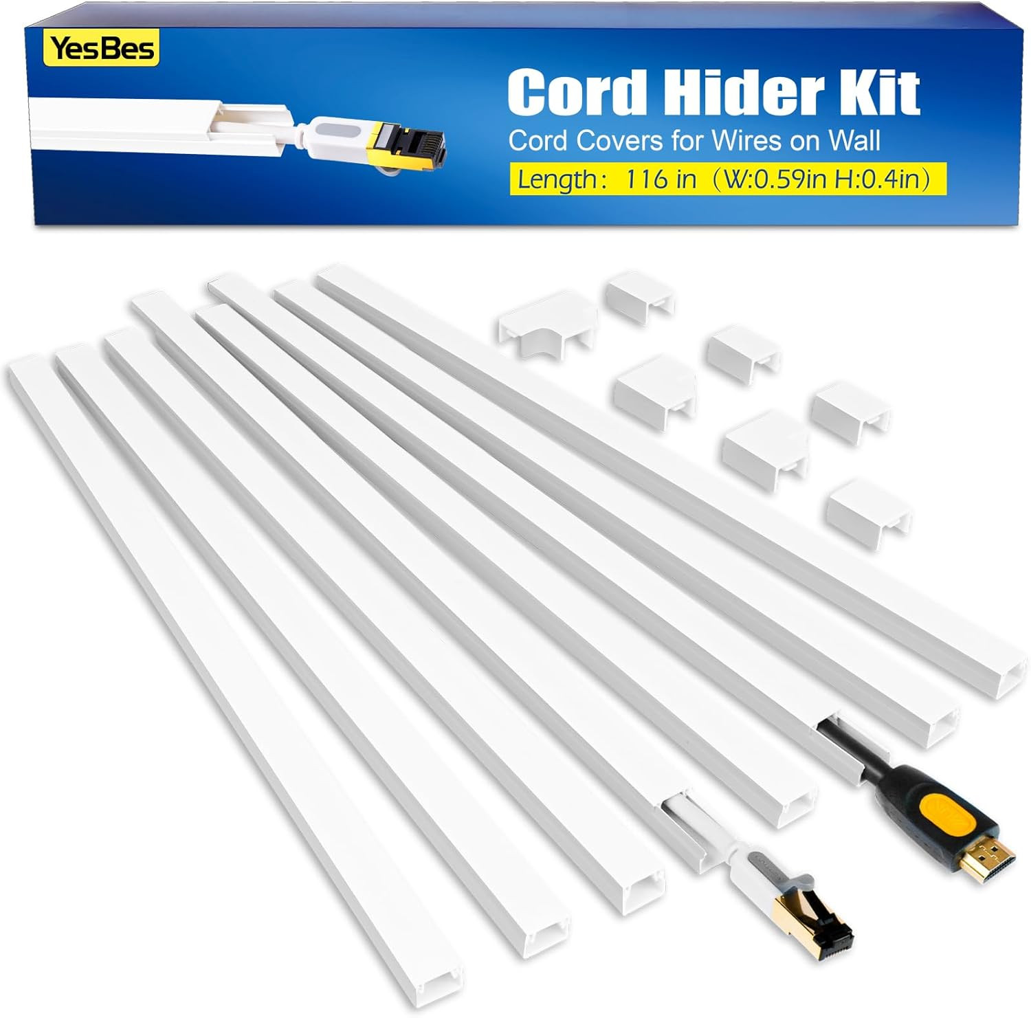 116In Cord Hider Kit, Cord Covers for Wires on Wall, Cord Hider for Wall Mount T