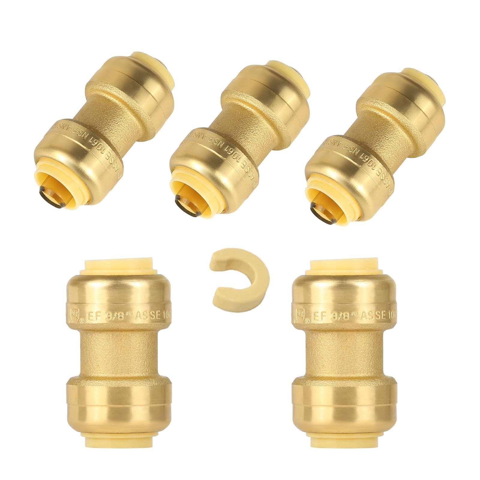 5 Pack 3/8 Inch Straight Coupling PushFit Fitting PEX Copper CPVC PF207