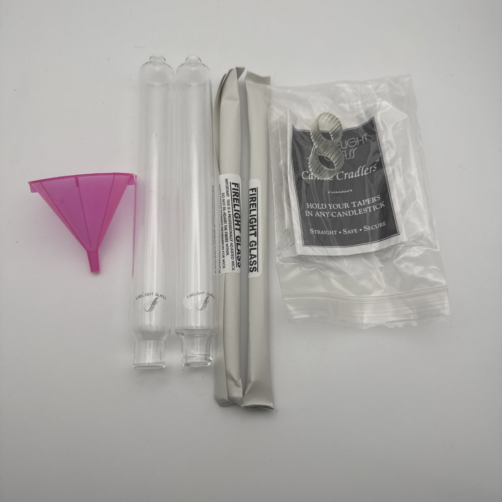 2 FIRELIGHT Glass Handblown OIL CANDLE SWIRL 8” + Cradlers And Box 7108-2