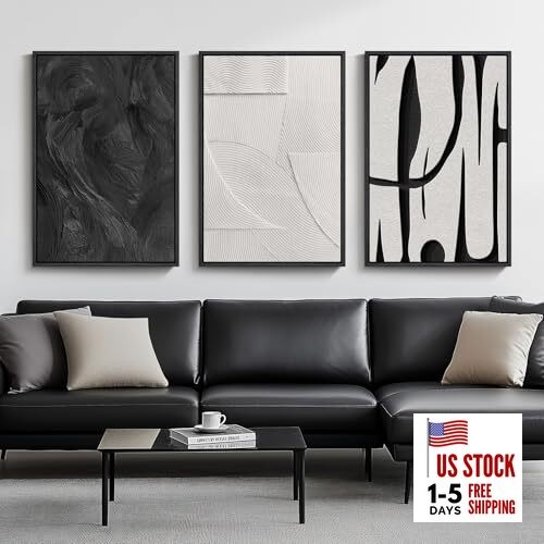 Large Framed Black and White 24" W x 36" H x 3Pcs Black and White Dialogue