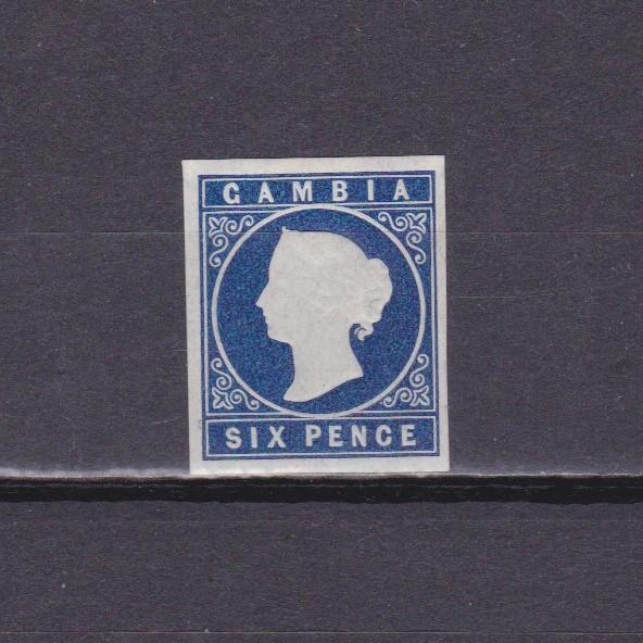 GAMBIA 1869, SG# 3, CV £550, Imperf, No wmk, 6d blue, QV, signed, MH
