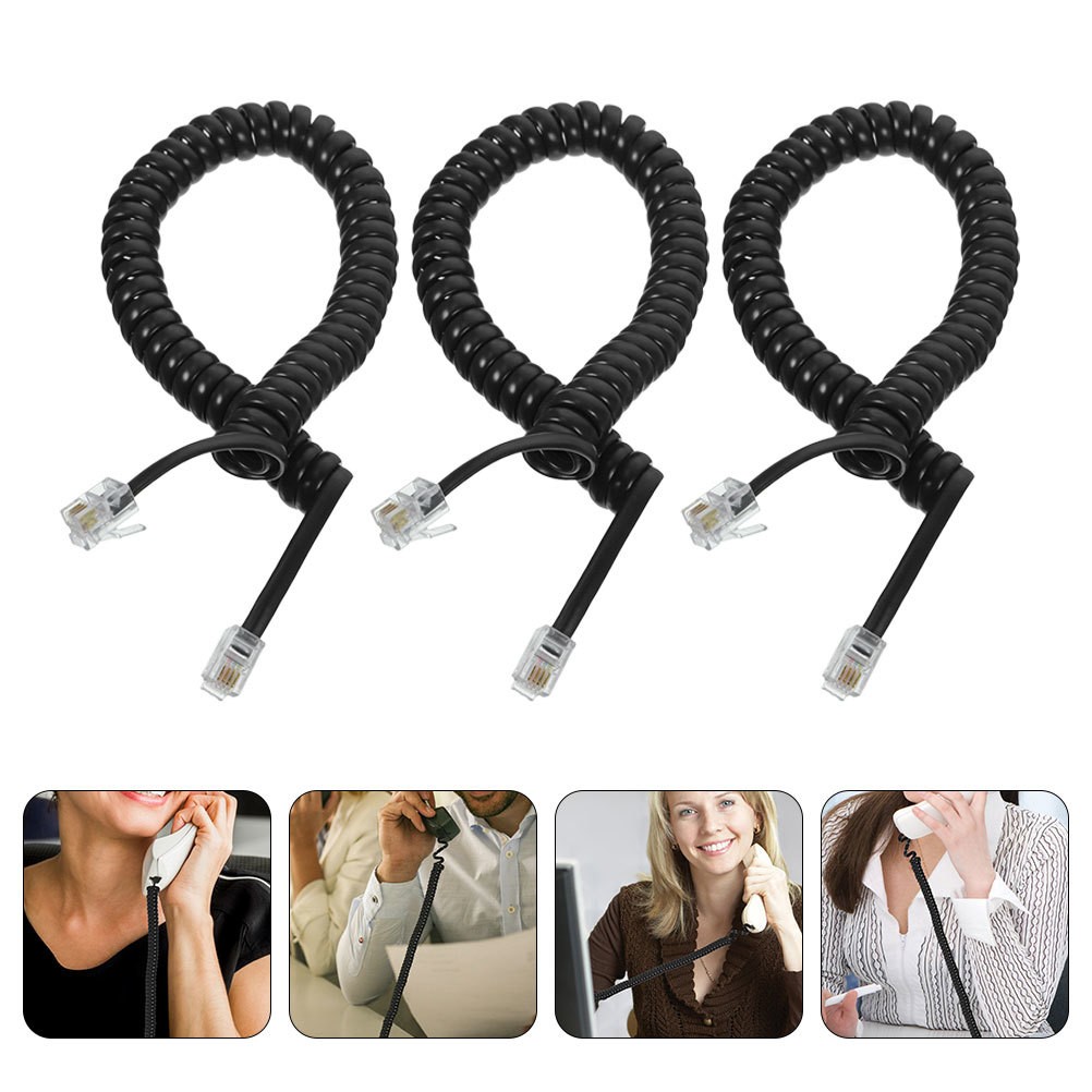 3pcs Coiled Telephone Cords Landline Phone Cord Telephone Cable Handset Cord
