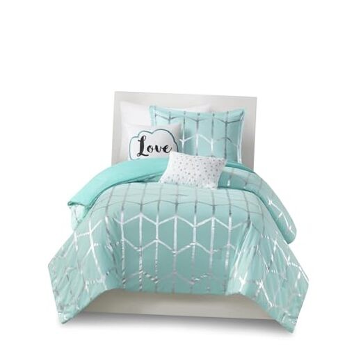  Raina Twin / Twin XL Comforter Set, Soft Microfiber Twin/Twin XL Aqua/Silver