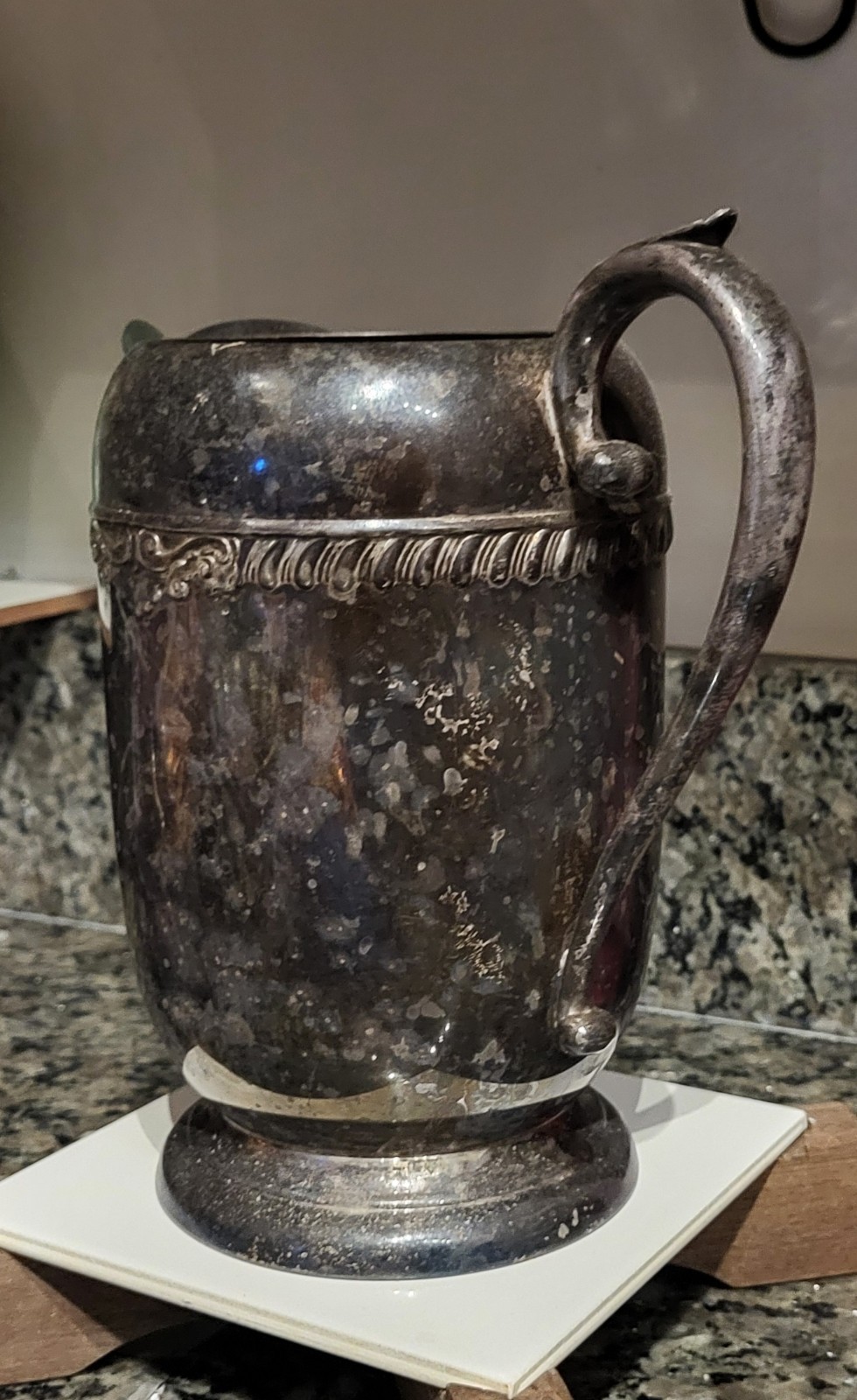 Unpolished Vintage Silver On Copper Metal Pitcher