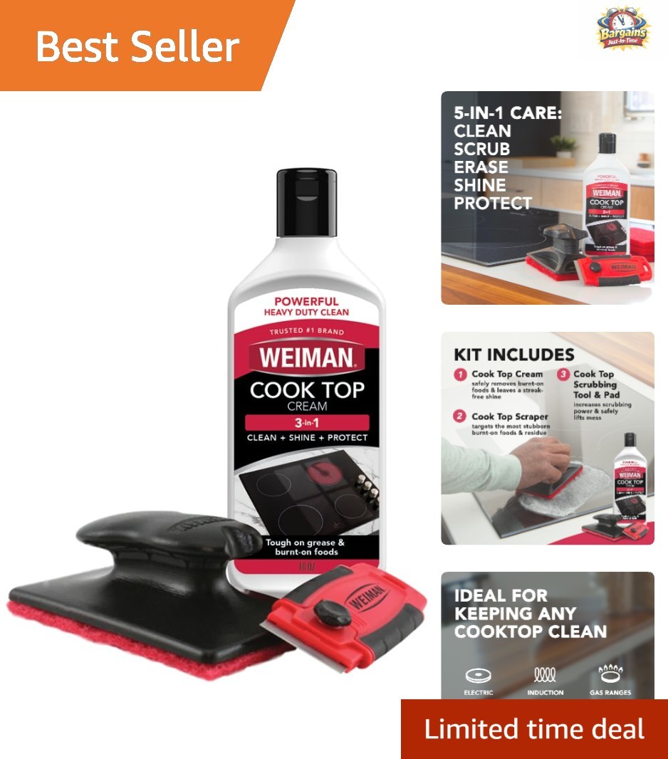 Complete Glass & Ceramic Cooktop Cleaner Kit - 10oz Cream & Scrubbing Pads