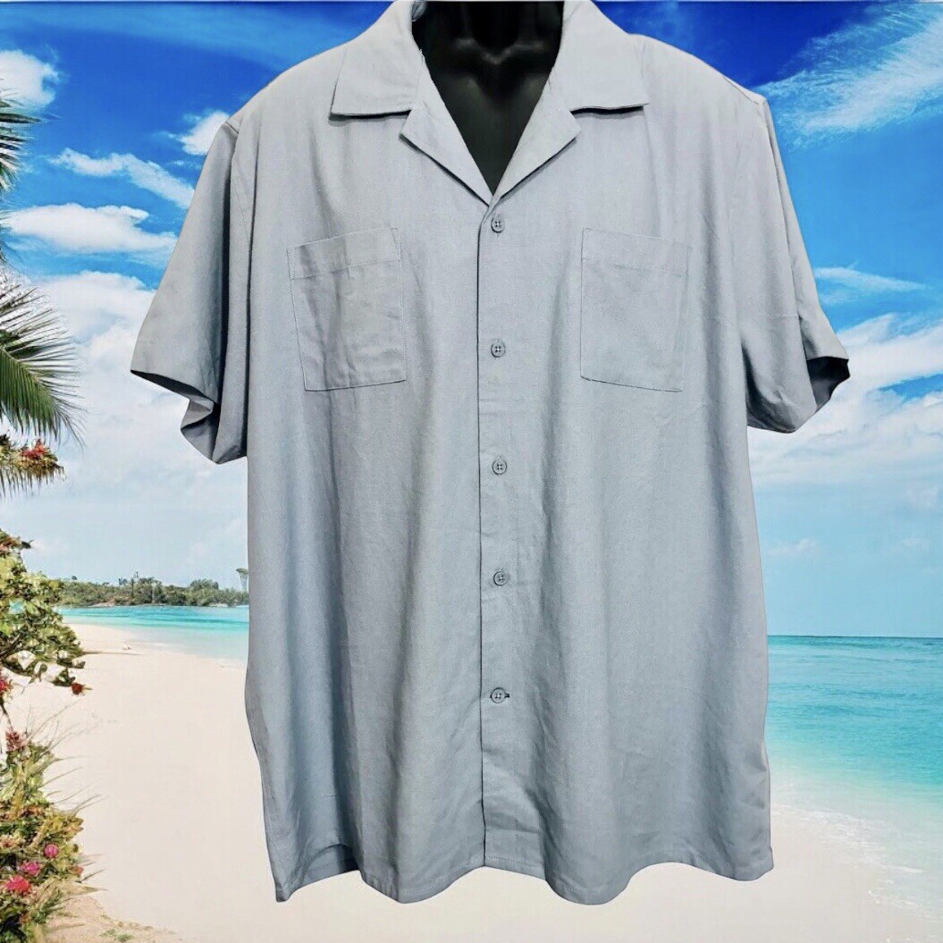 Five Four Clifford Shirt Mens 2XL Blue Linen Cotton Blend Short Sleeve Casual