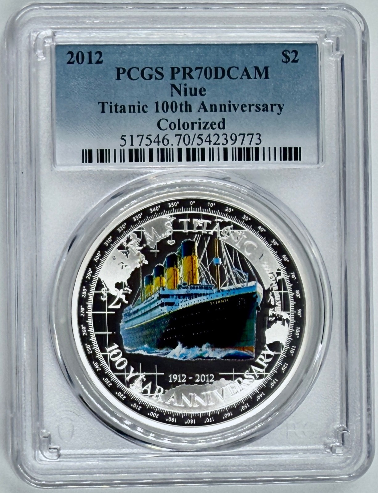 Niue 2012 Silver $2 TITANIC 100th Anniversary PCGS PR 70 DCAM Colorized Low Pop
