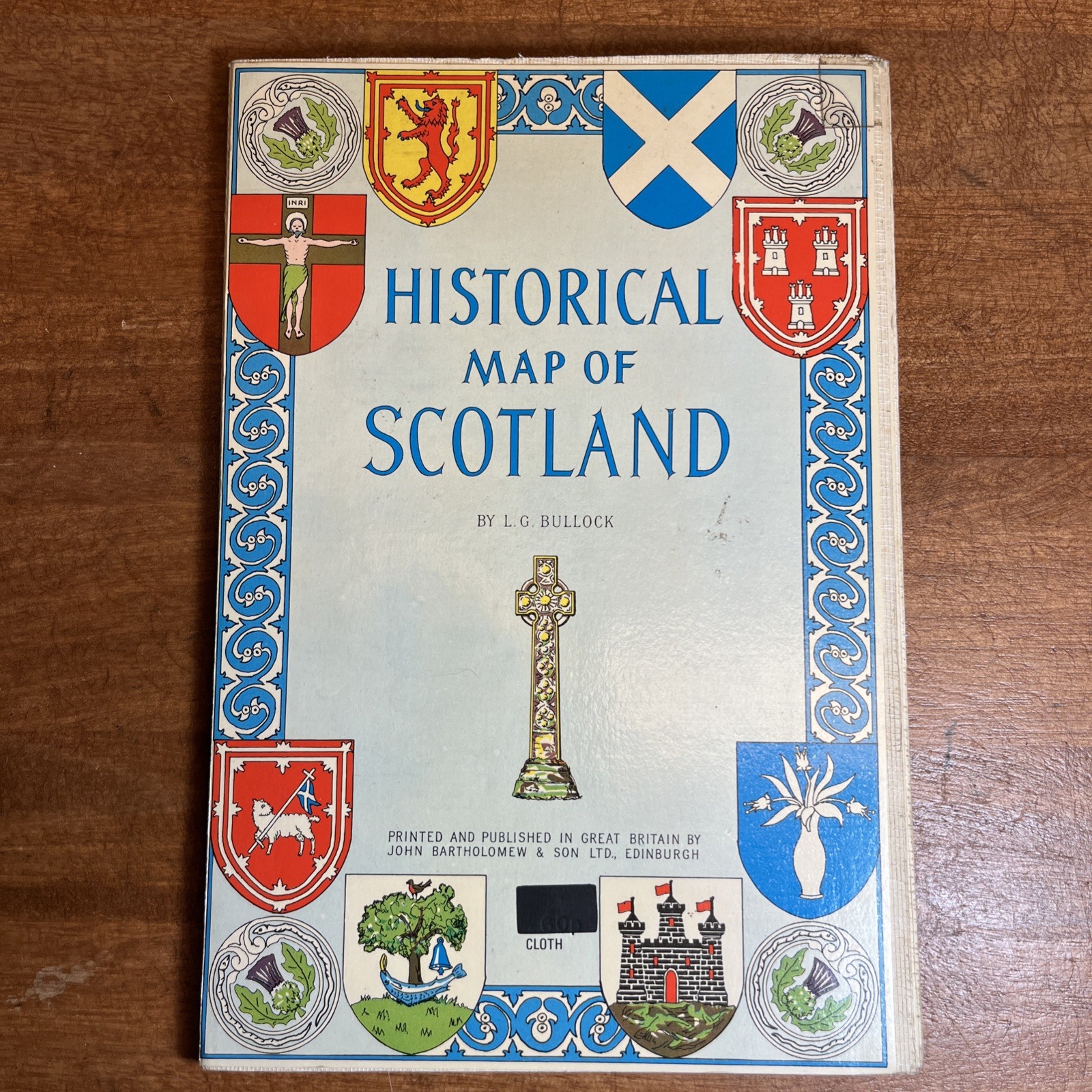 Vintage Bartholomew Edinburgh Historical Map of Scotland - CLOTH BACKED