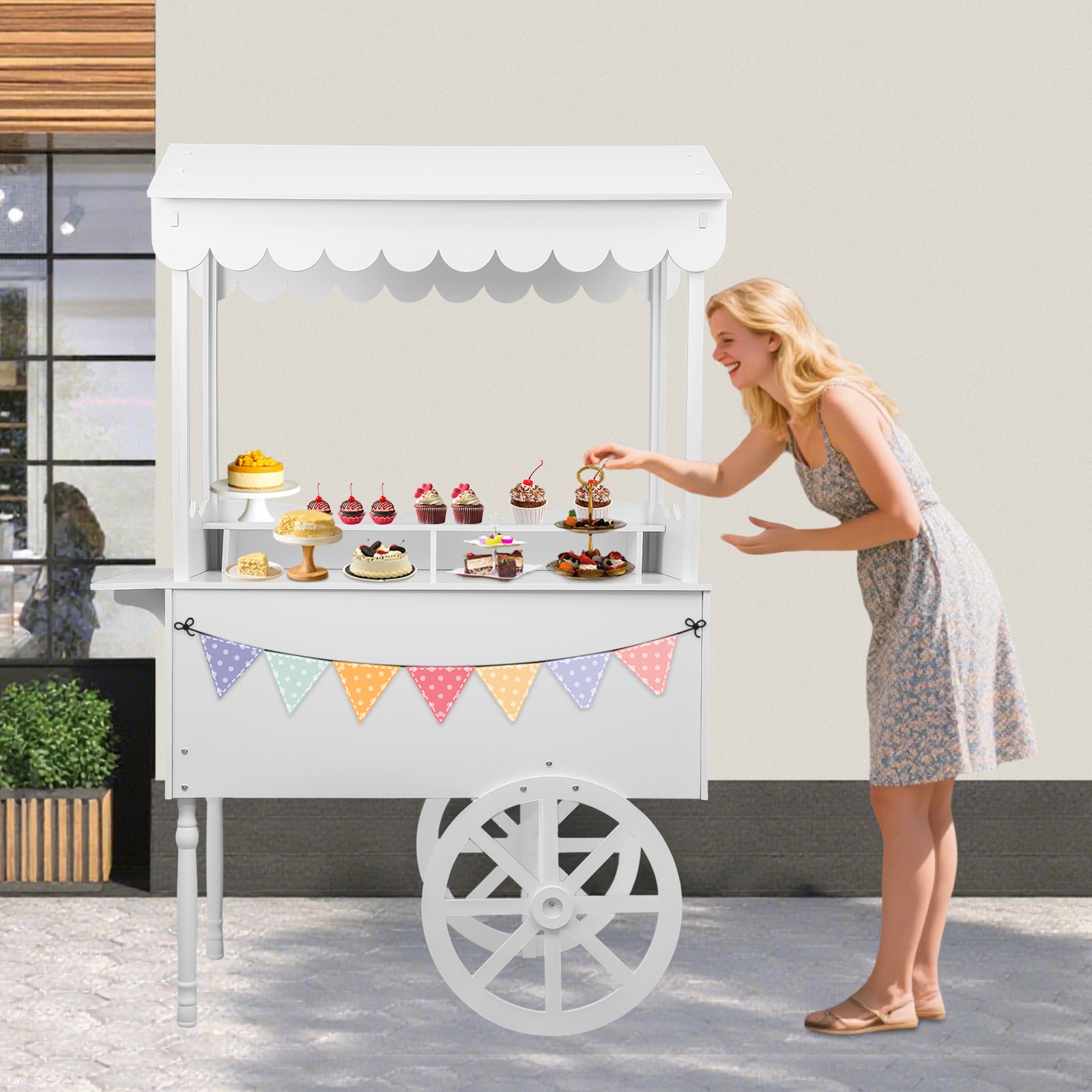Candy Cart Display Stand with Wheels, Decorated Dessert Cart, Candy Cart