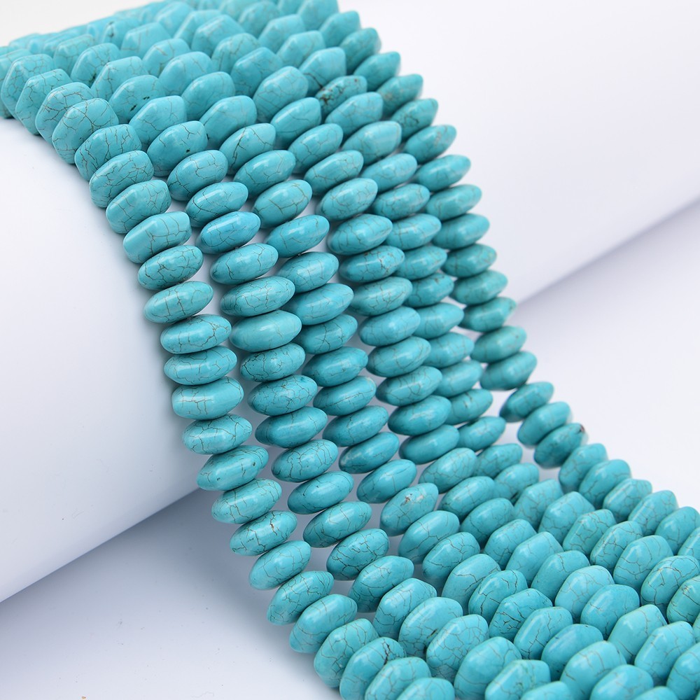 14mm Blue Turquoise Stone Hexagon Coin Shape Loose Beads 15.5'' Strand Jewelry