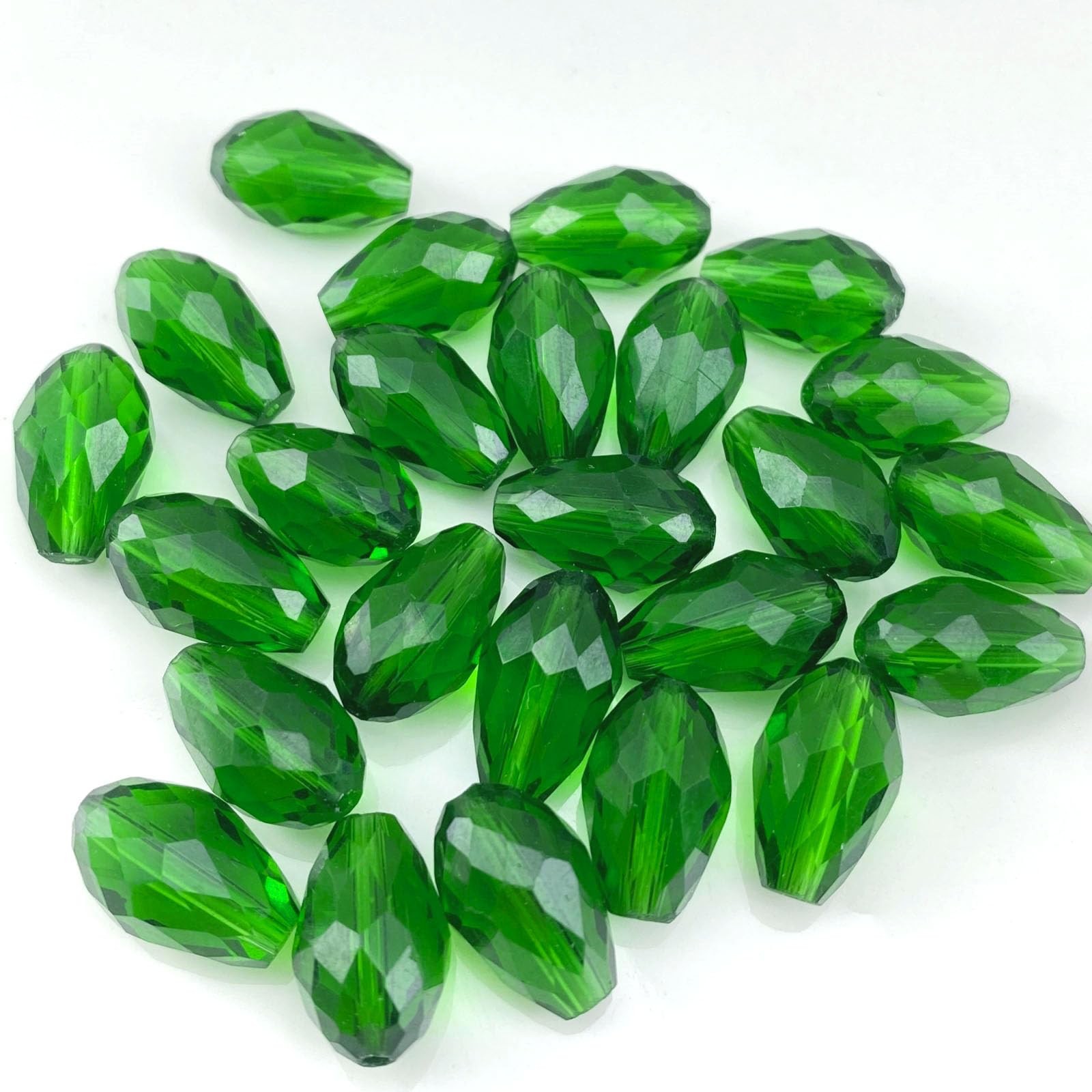 Jmassyang 100pcs 6x8mm Crystal Glass Teardrop Beads Faceted 6x8mm, Emerald 