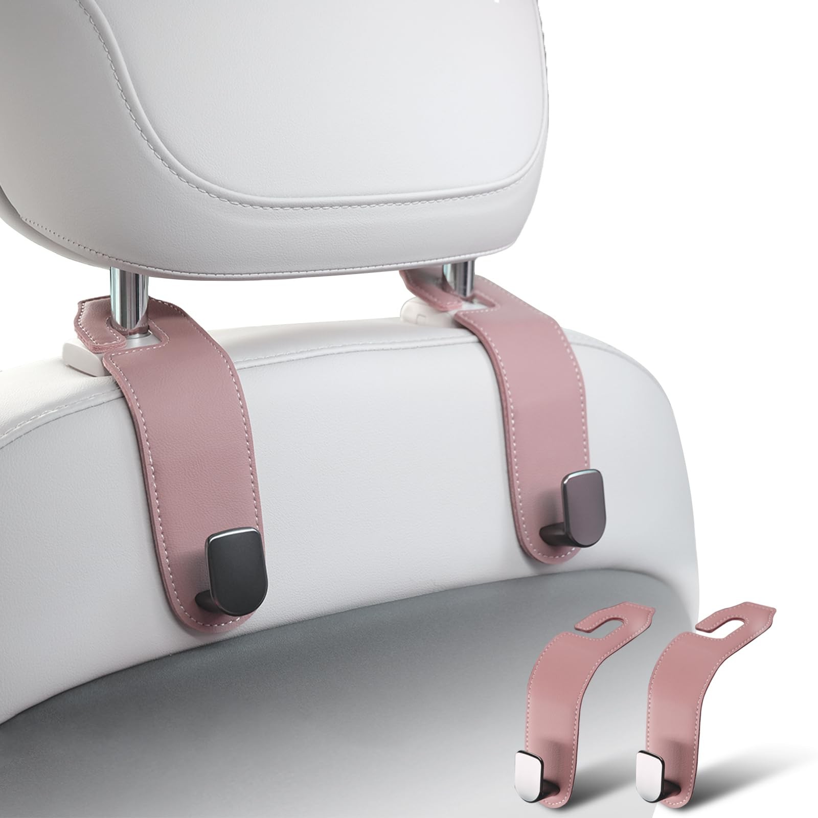 Car Headrest Hooks for Purses and Bags  2 Pack Leather Seat Organizers
