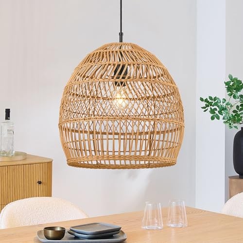  Large Boho Rattan Chandelier, Modern Rustic Wicker Pendant Light 16” Brown