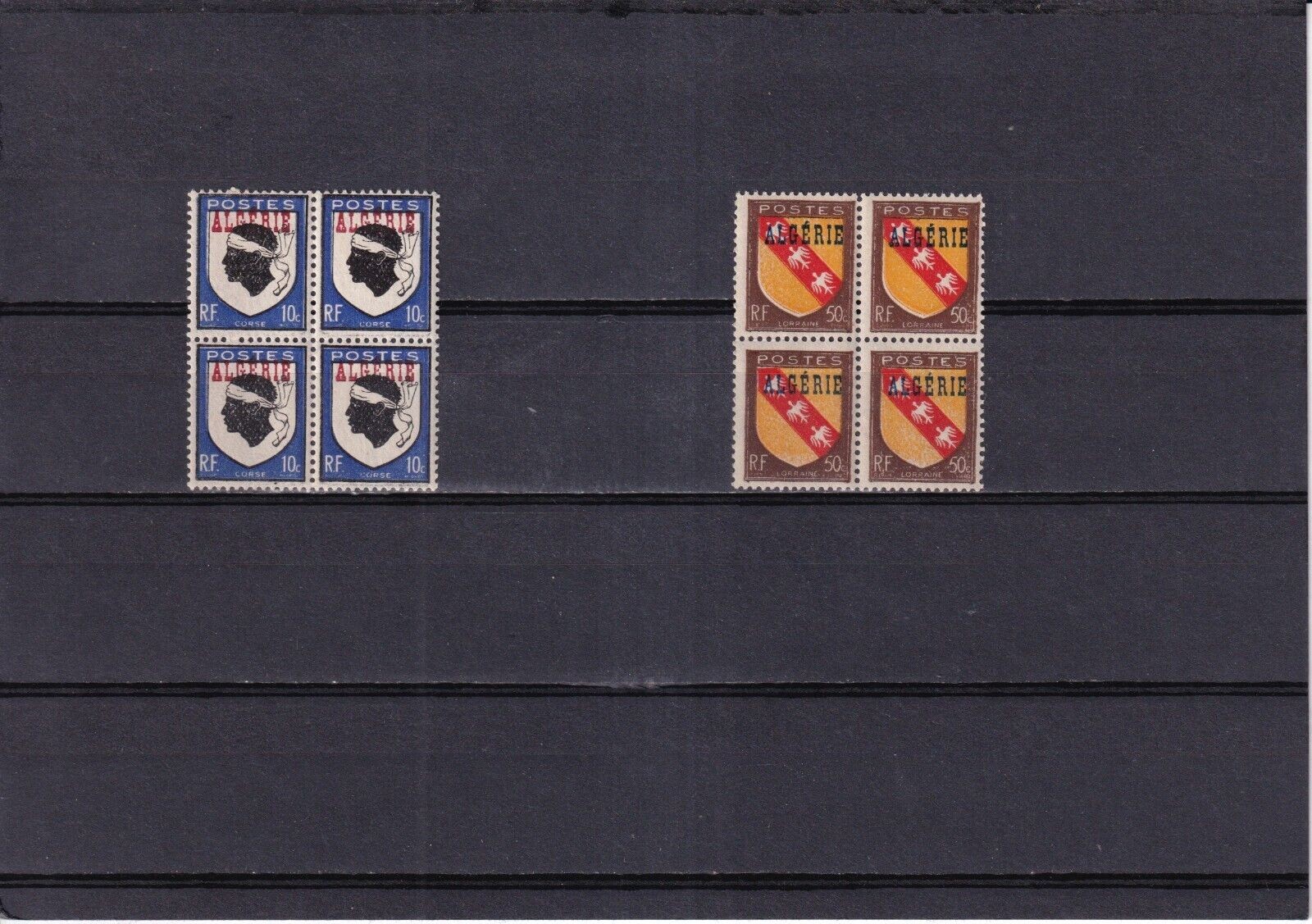 SA33c Algeria 1947 Coat of Arms, overprinted mint blocs of 4