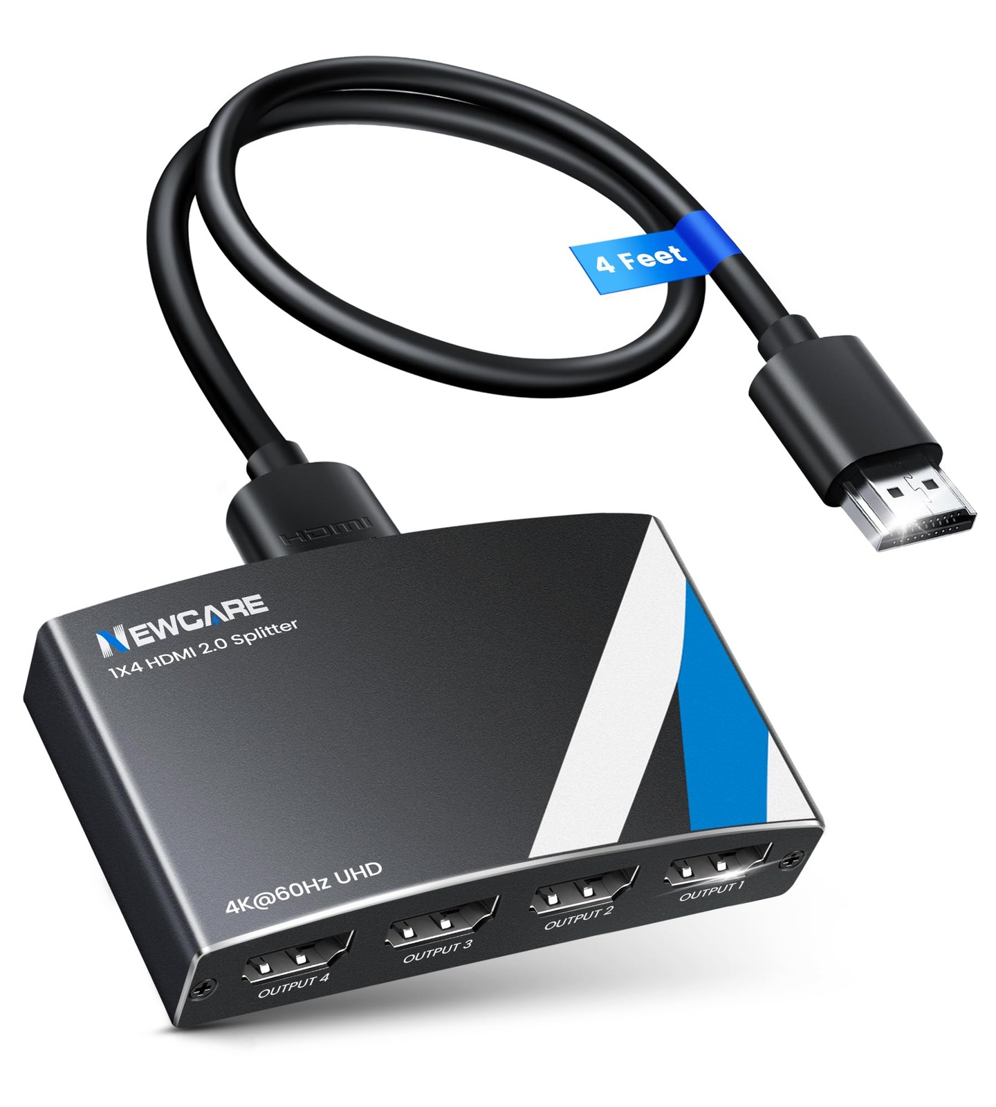 4K60Hz HDMI Splitter 1 in 4 Out w/ 4ft HDMI 2.0 Cable, 4K HDMI Splitter Auto ...