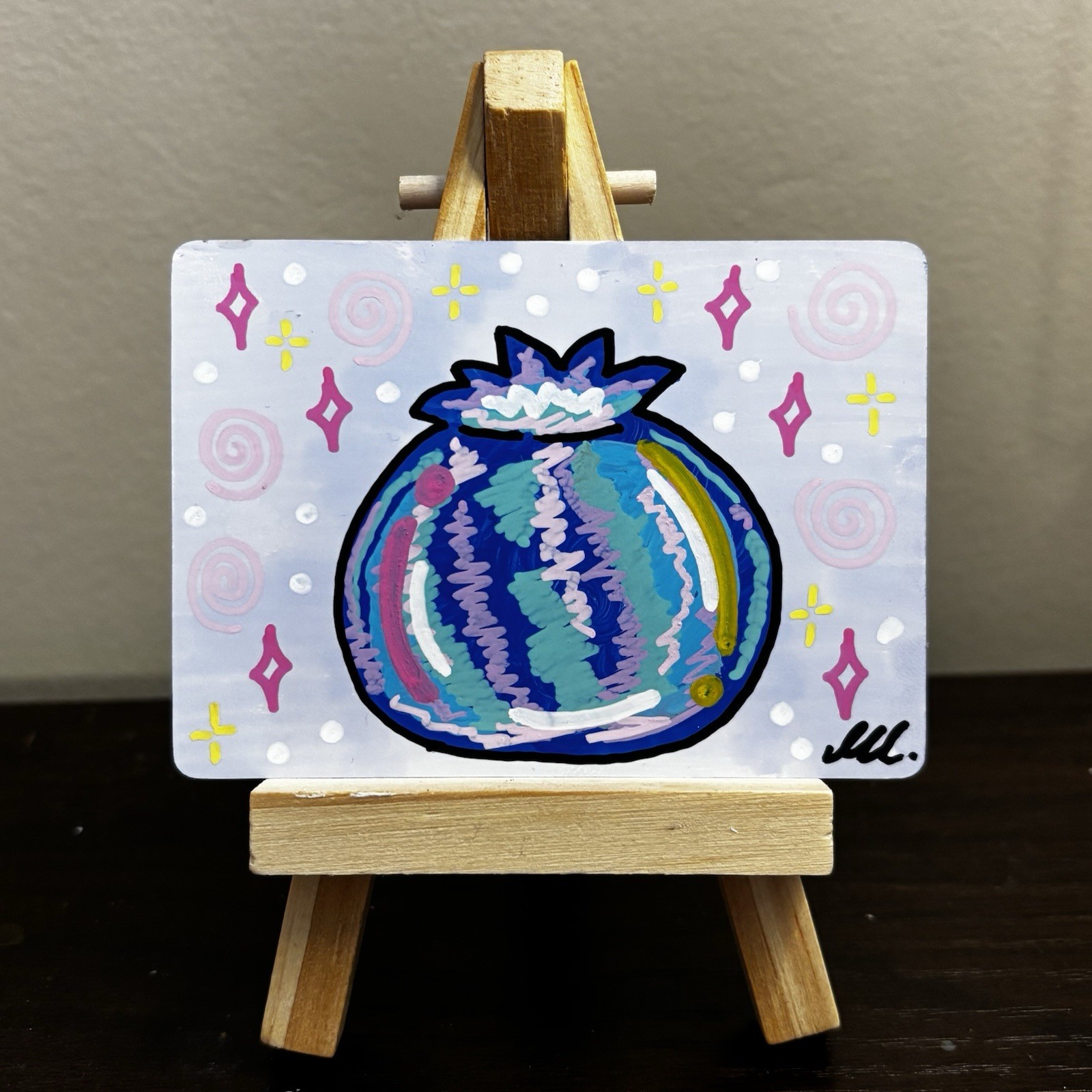 ACEO Blueberry Art Card Original Mixed Media by Georgia Astrum