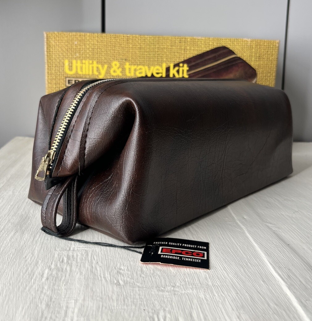 New Vintage EPCO Toiletry Utility & Travel Kit Bag Brown Zippered