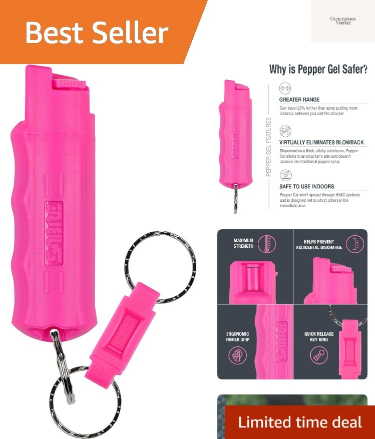 Campus Safety Pepper Gel with Quick Release Key Ring, Protect Against Multipl...