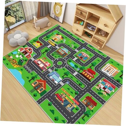 Kids Carpet Car Play Rug, City Life Traffic Road Kids Rug Playmat,Non Slip 