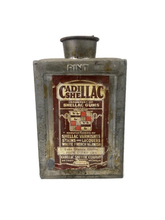 Antique Cadillac Shellac Paper Label One Pint Square Oil Can