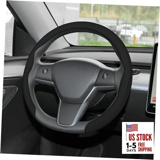  Nappa Leather Steering Wheel Cover,Universal Fit 15 Inch-Premium Non Black