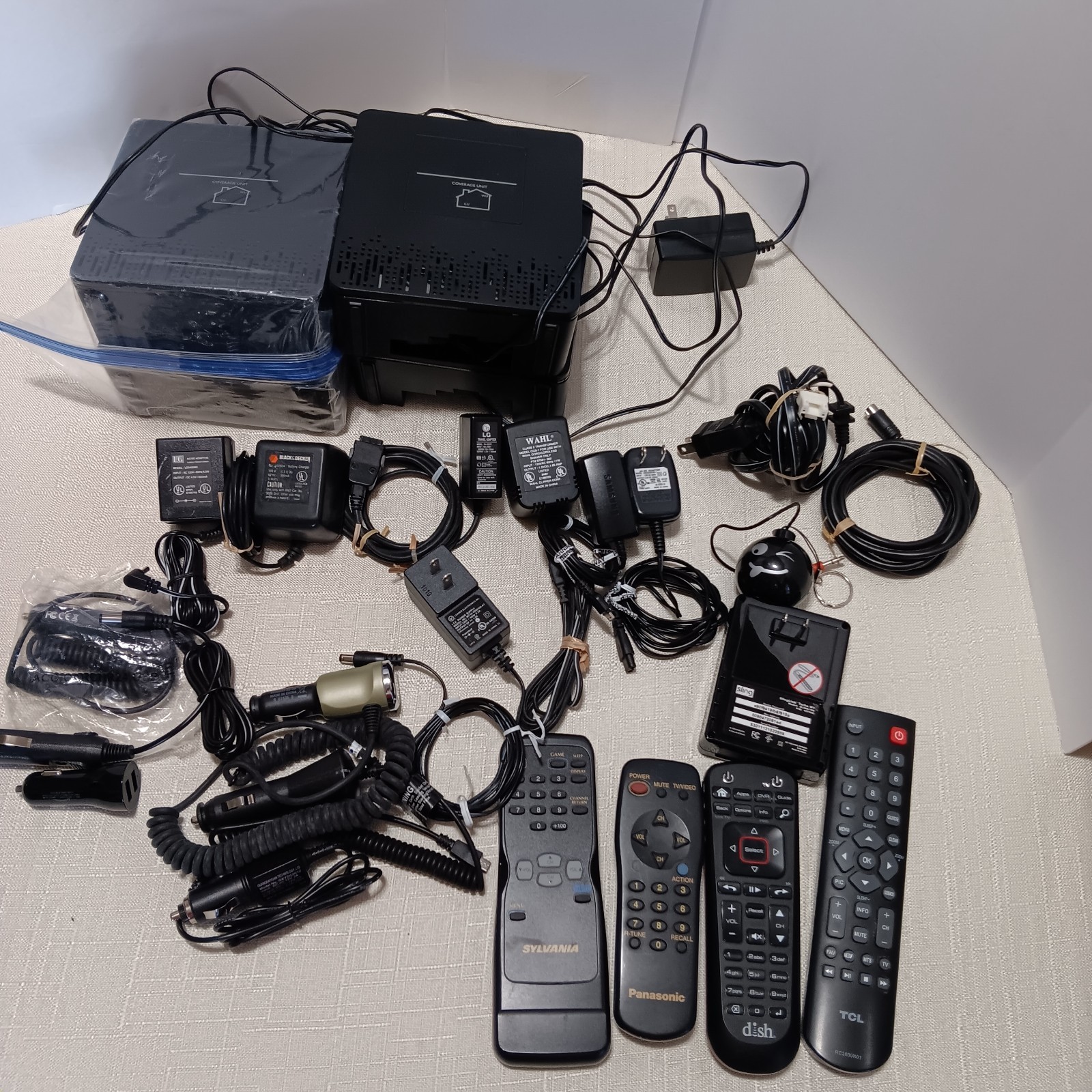 Lot of Electronics, Signal Booster Sets, Chargers, Remotes, Adapters, Etc.