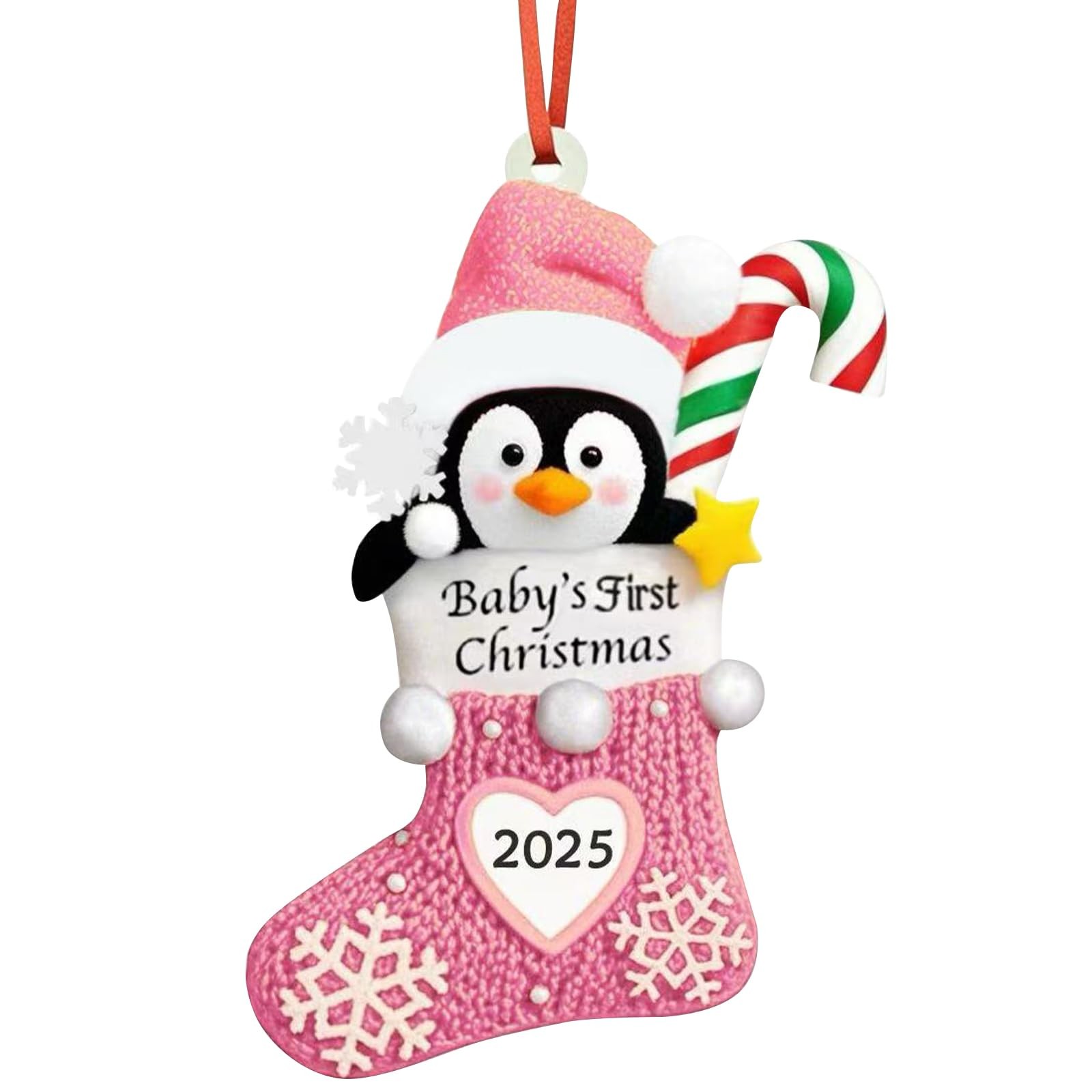 Baby's First Christmas Ornament 2025,Babys Pink-penguin Resin 