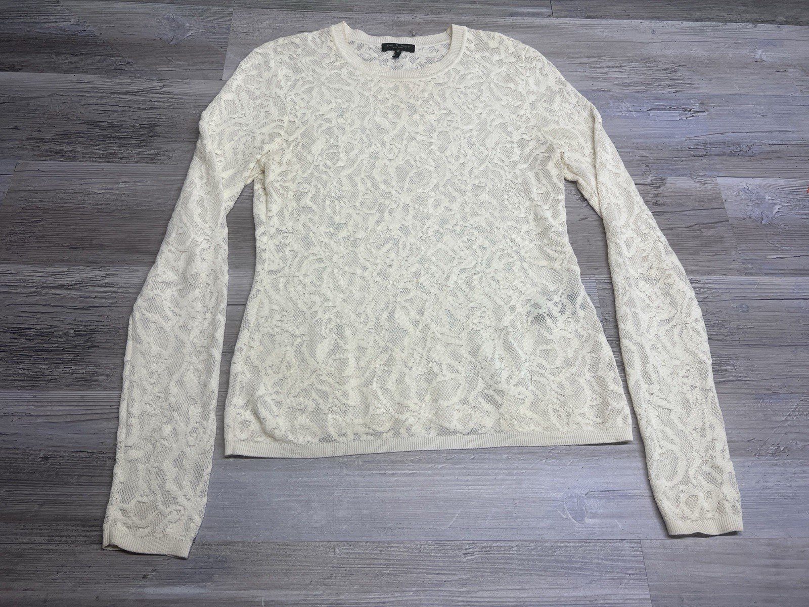 Rag & Bone Womens Floral Lace Long Sleeve Top Semi Sheer White Sz Medium Sweater