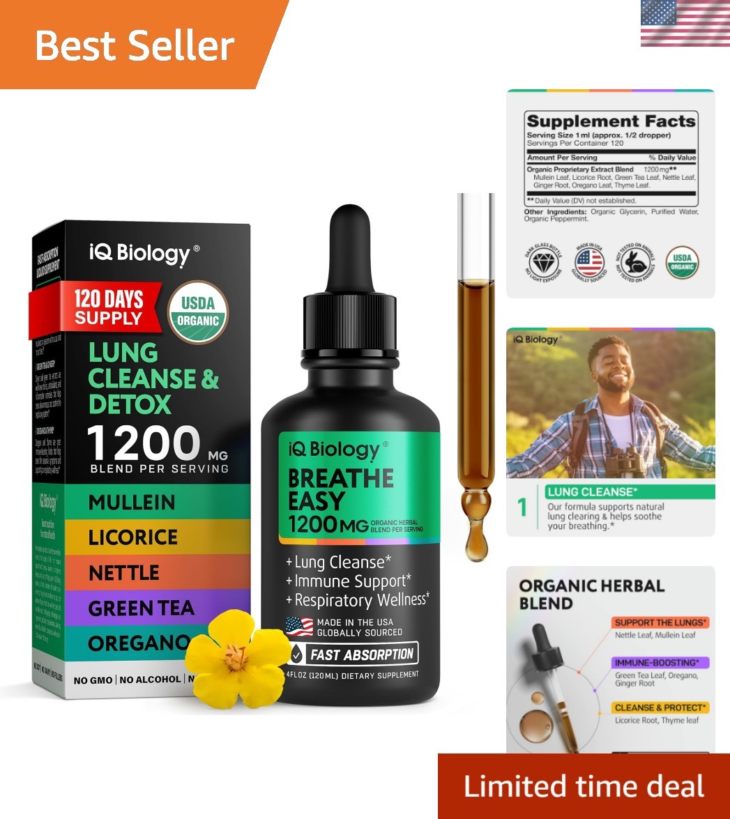 Mullein Drops for Lungs - USDA Organic Mullein & Nettle Leaf Extract Suppleme...