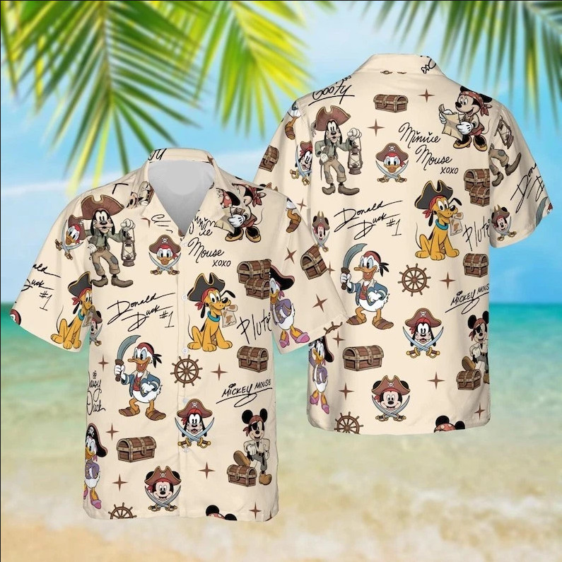 Disney Mickey And Friends Pirate Caribbean Treasure Summer Aloha Hawaiian Shirt