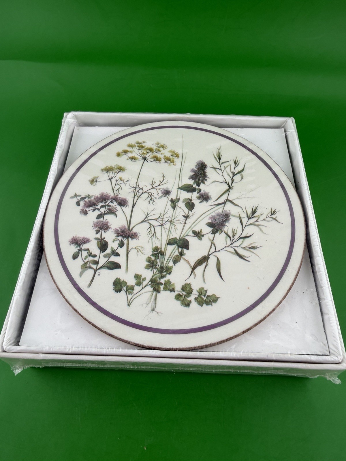 English Life 6 Coasters- Herbs. New In Sealed Box.4.6 Inches Diameter