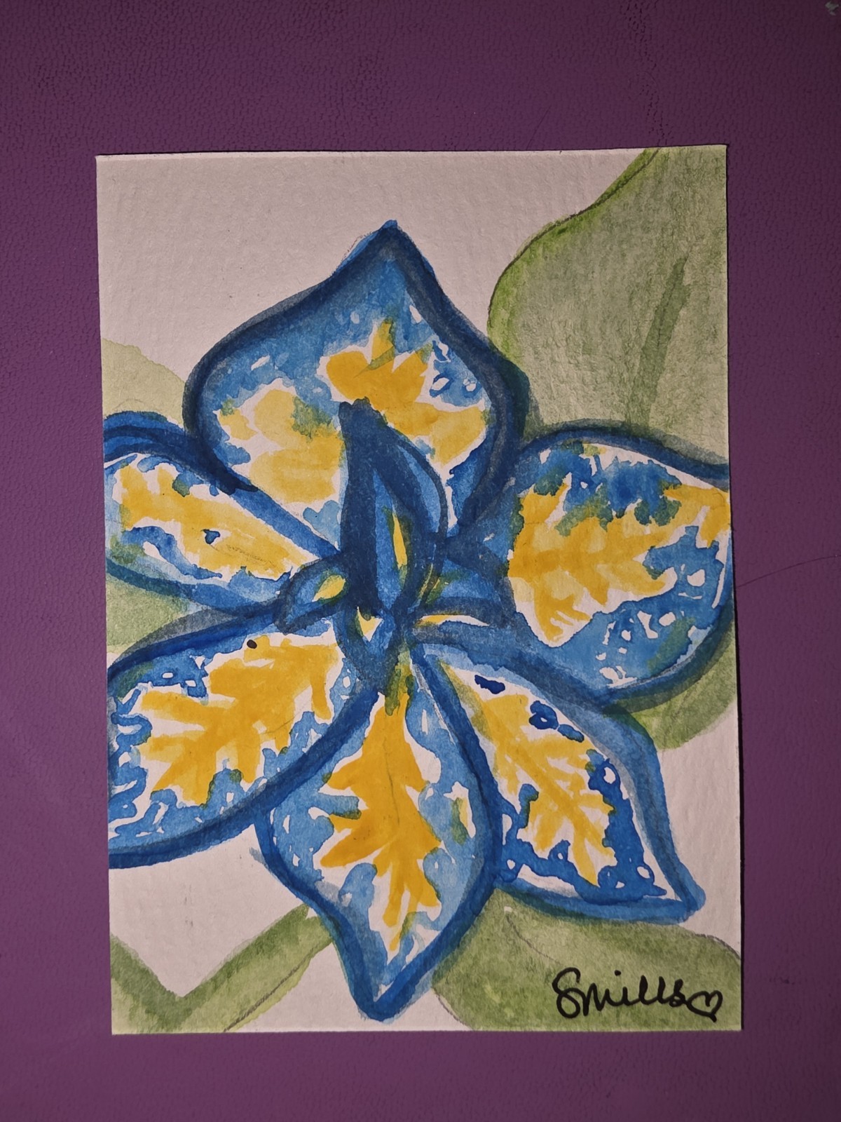 Smills ACEO Original Botanical Watercolor double sided Signed, Floral Art