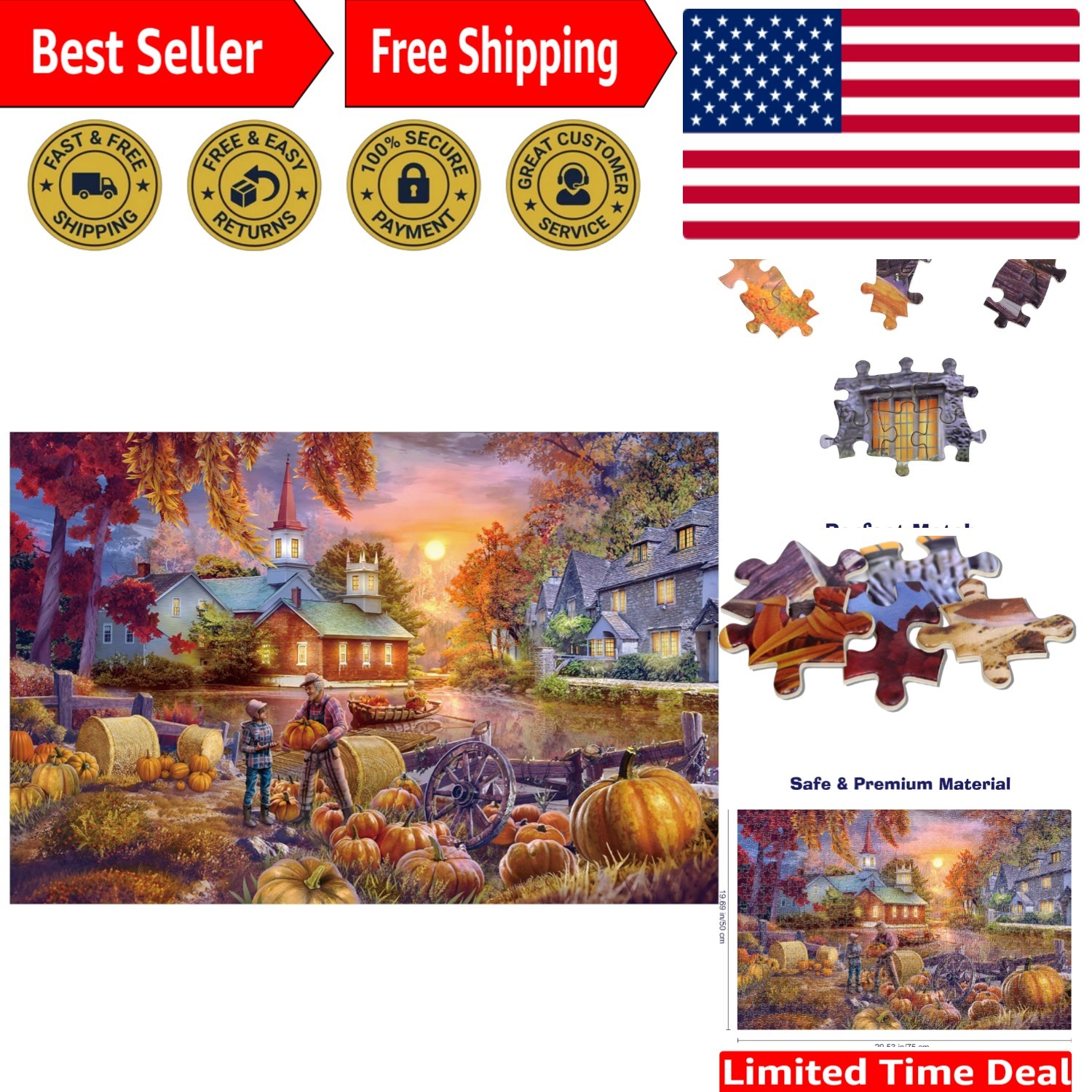 Stress-Relieving 1000-Piece Eco-Friendly Jigsaw Puzzle - Harvest Design