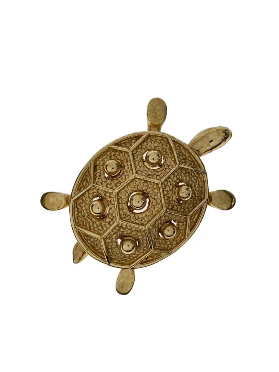 Christian Dior 80S Chr.Dior Engraved Turtle Motif Pin Brooch Accessory Gld M1k26