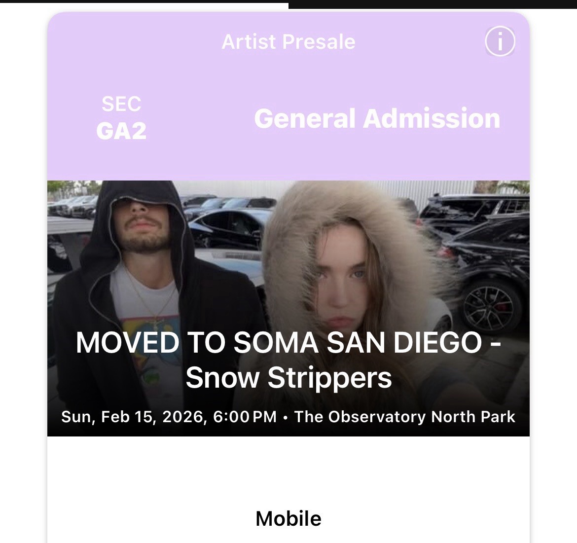 SNOW STRIPPERS SD CONCERT TICKET