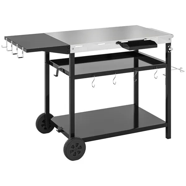 Outdoor Bar Cart Grill Table with Stainless Steel Tabletop, Wheeled Outdoor Serv