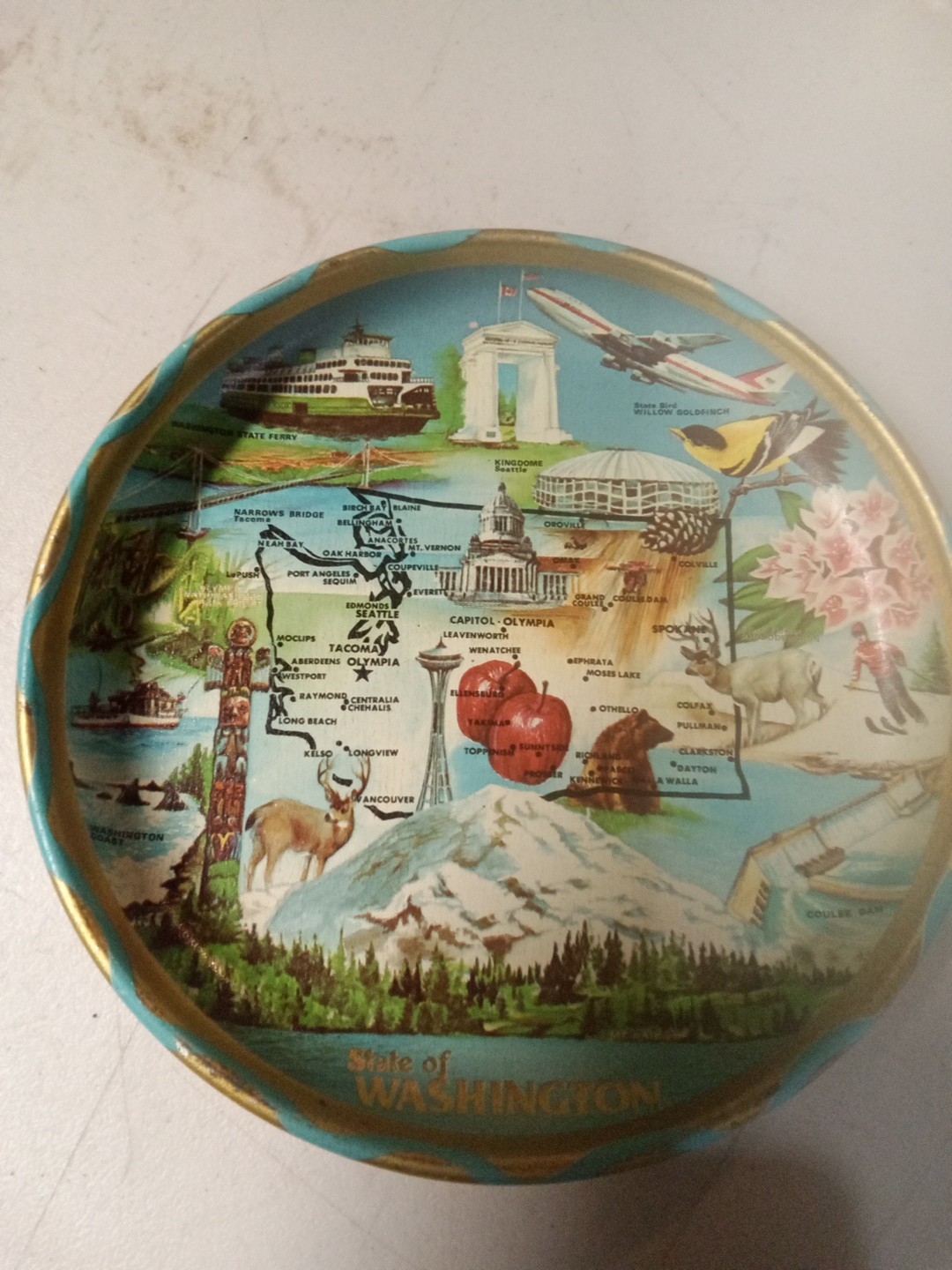State Of  Washington Tin Metal Serving collector  Plate